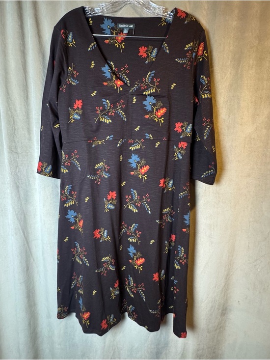 Toad&Co Dresses & Skirts - Toad&Co Brown Floral V-Neck Dress Feminine Fit and flare Organic Cotton Tencel L